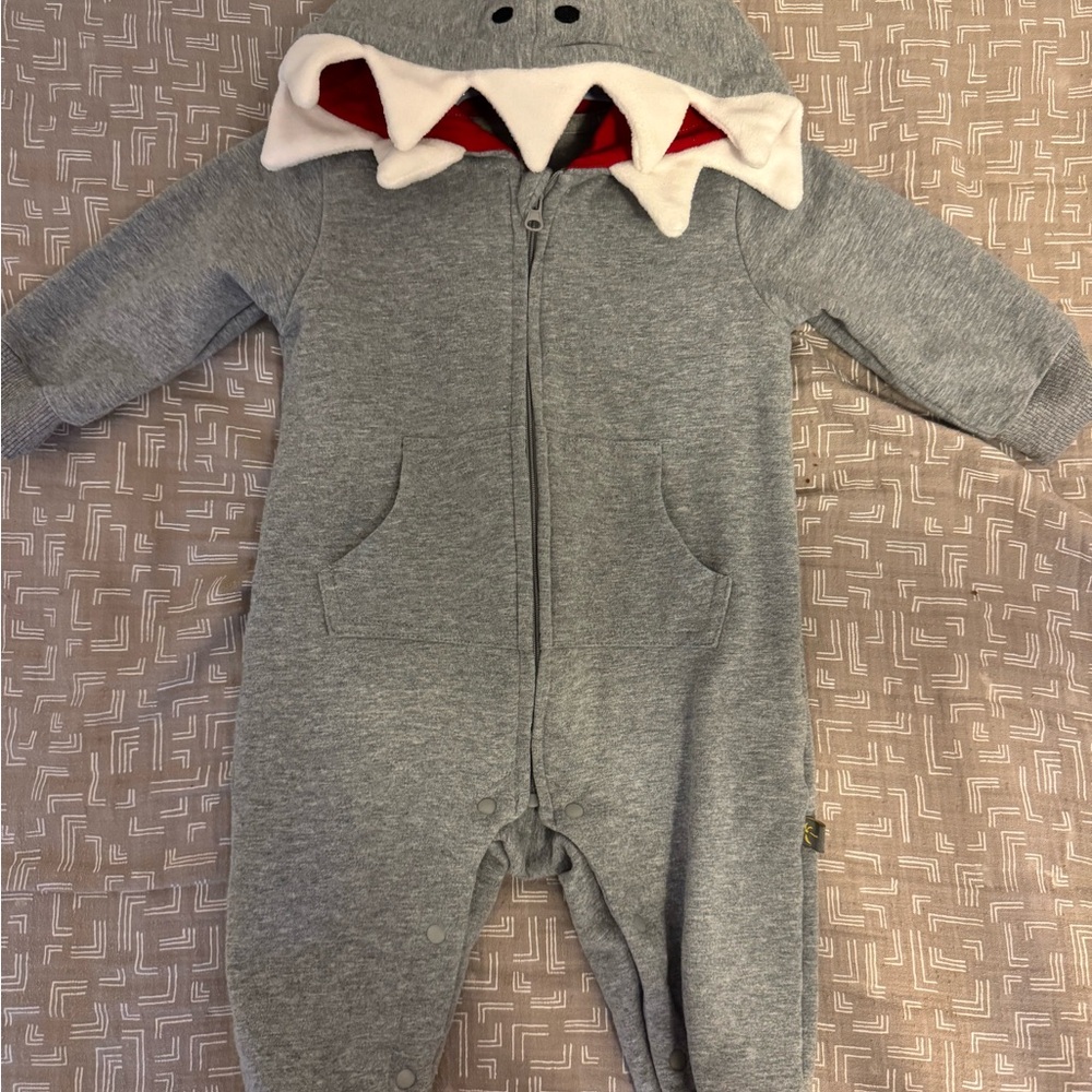 Gray Shark Hooded Baby One Piece